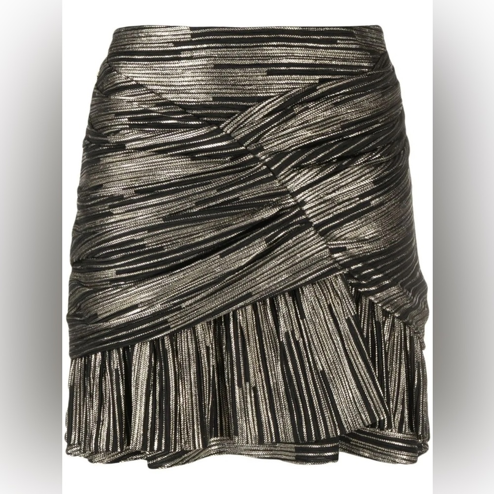 IRO DUSTAN RUFFLED MINI SKIRT IN BLACK AND GOLD